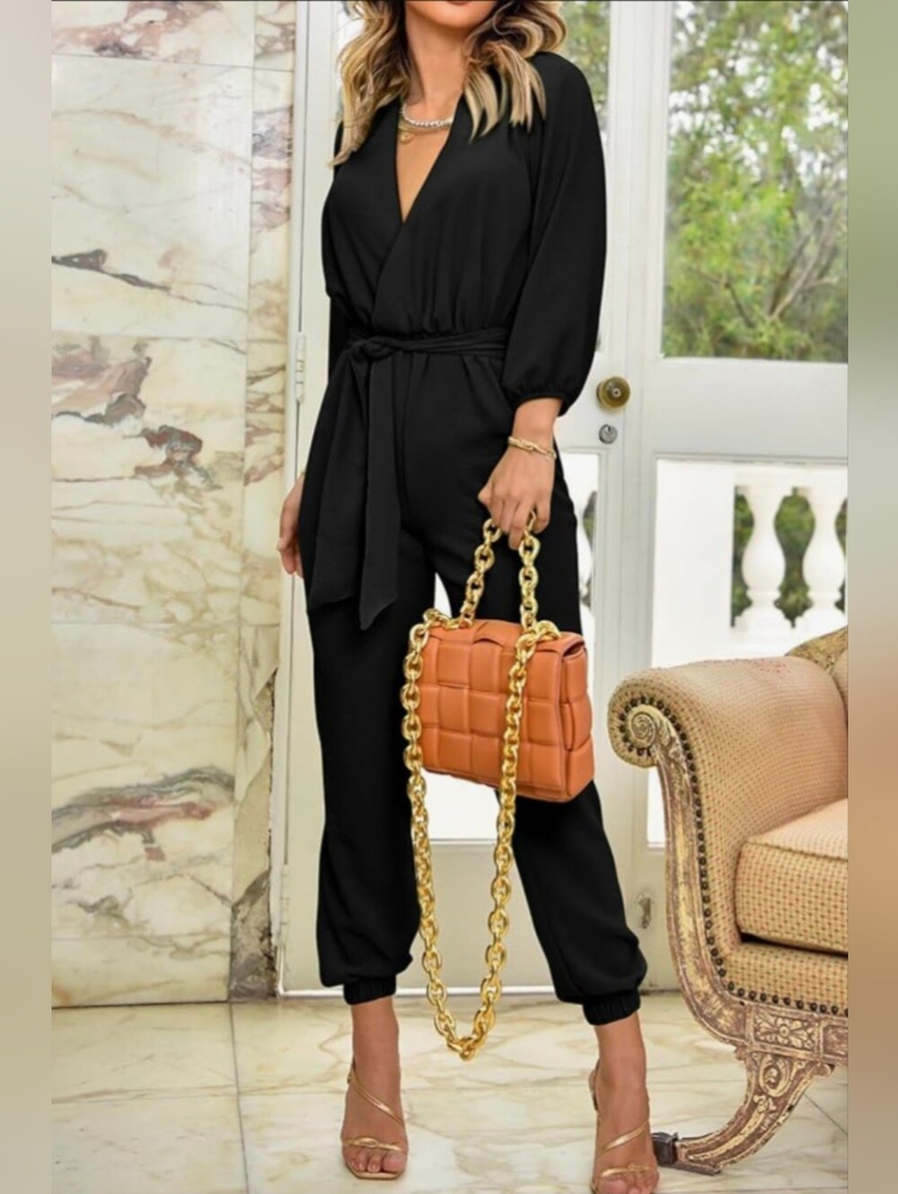 Jumpsuit/Romper V Neck Cuffed Ankle